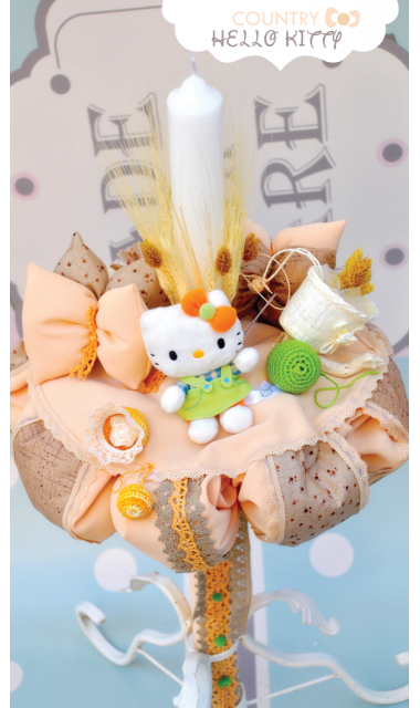 Lumanare de botez pentru fetite cu Hello Kitty, 65x4cm, Country Kitty  5